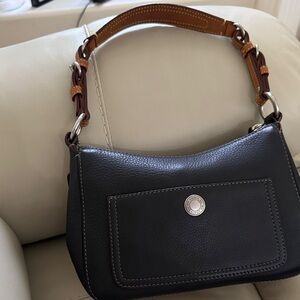 Coach Black Shoulder Bag with brown leather strap